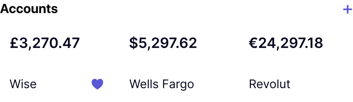 Multiple currency accounts screen in onbalance