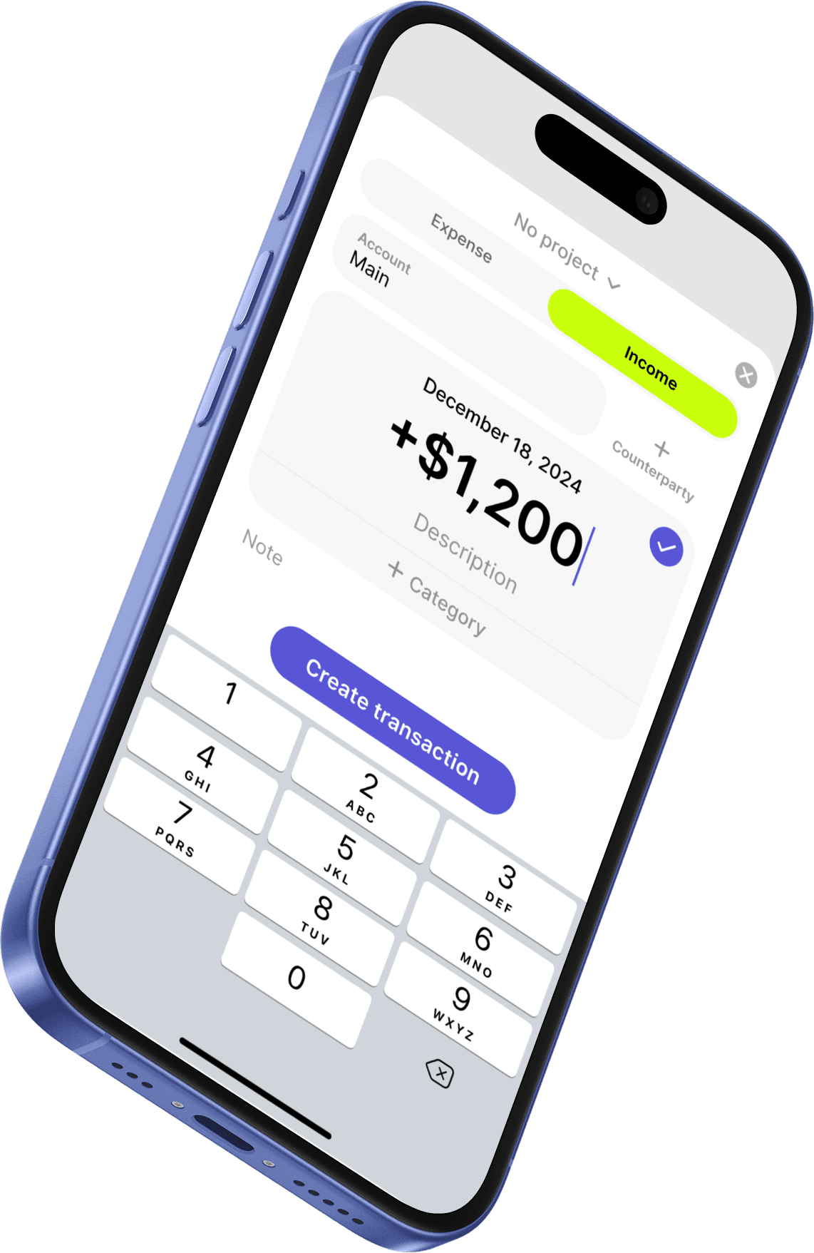 onbalance transaction entry screen