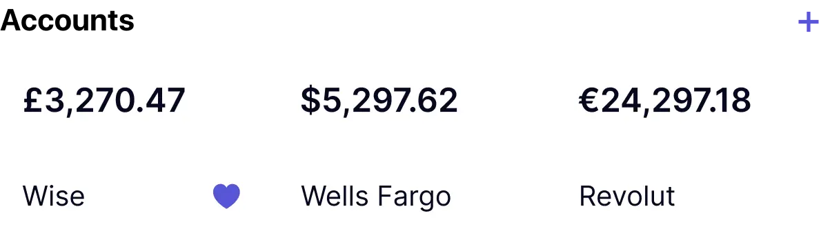 Multiple currency accounts screen in onbalance