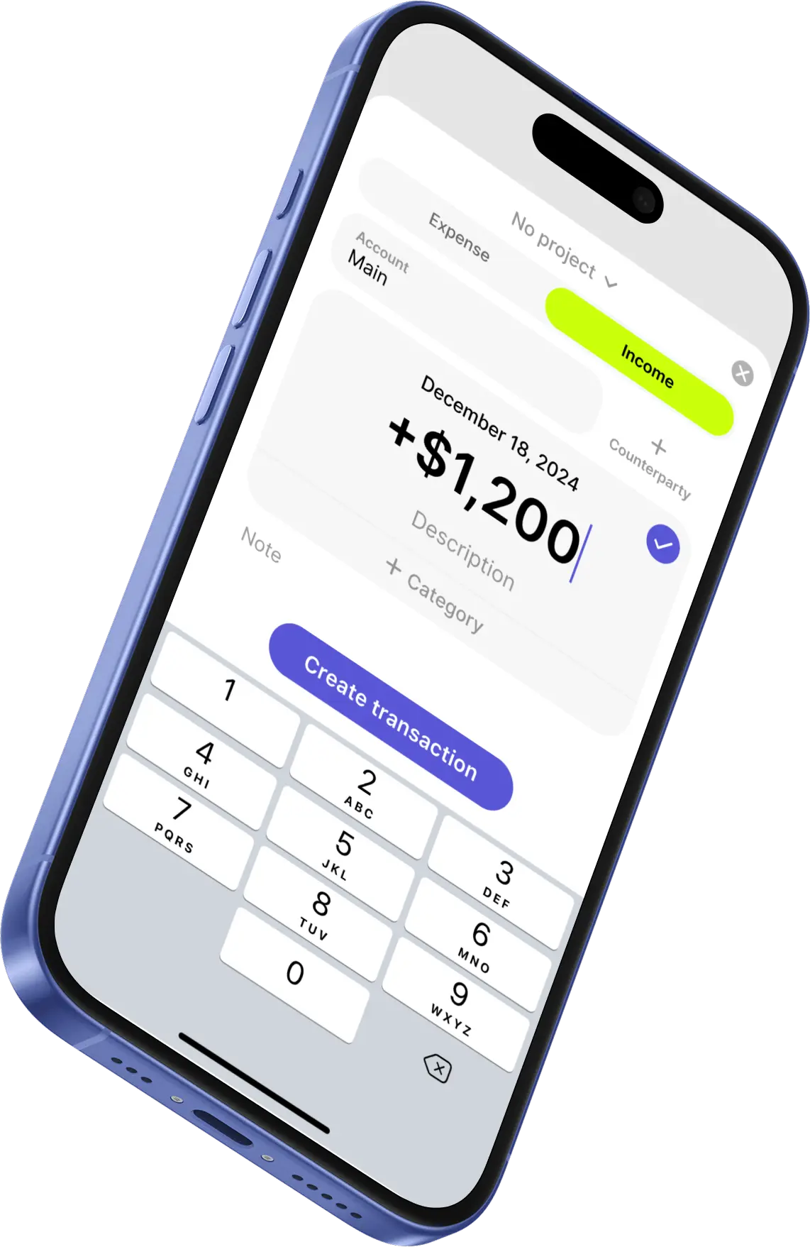 onbalance transaction entry screen