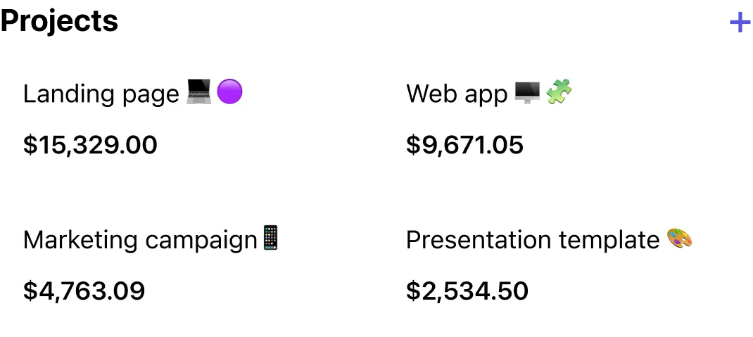 Projects overview screen in onbalance